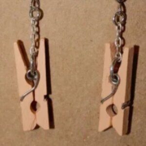 Silver and Tan Clothespin Earrings